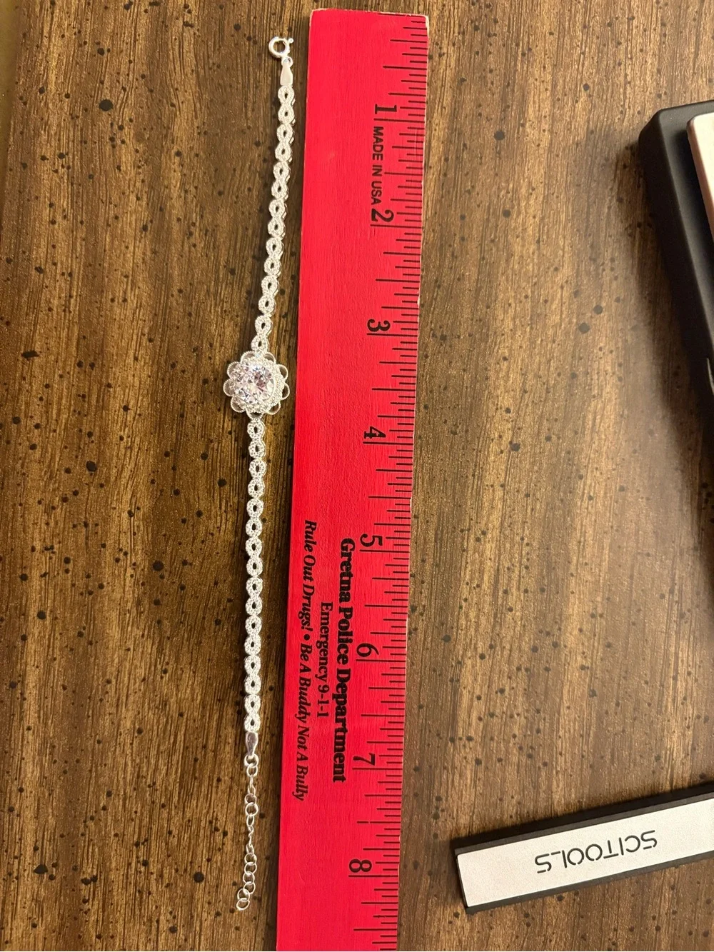 925 Sterling Silver CZ Infinity Link Bracelet Large Round Center Stone 9.1g NEW